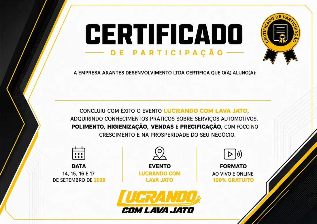 Certificado de Participação do evento Lucrando com Lava Jato